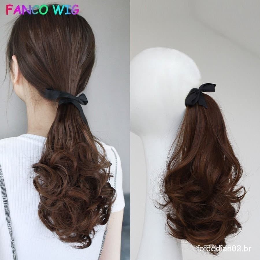 Peruca de Cabelo Curto e Cacheado J83, Cabelo Humano, Rabo de Cavalo, adequada para mulheres e meninas, natural e confor