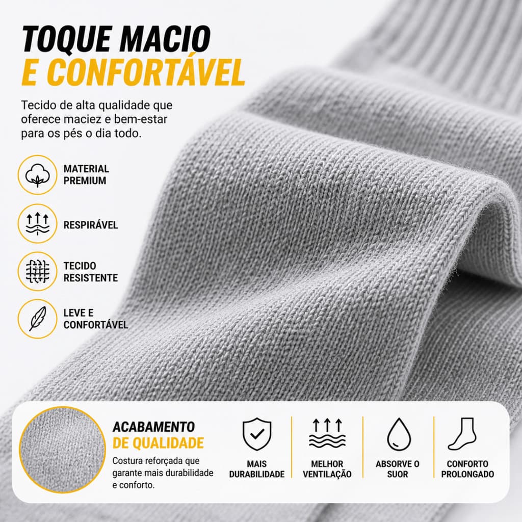 Kit 6 Pares de Meia Masculina Meia Cano Alto em Algodão Confortável e Macio Qualidade premium