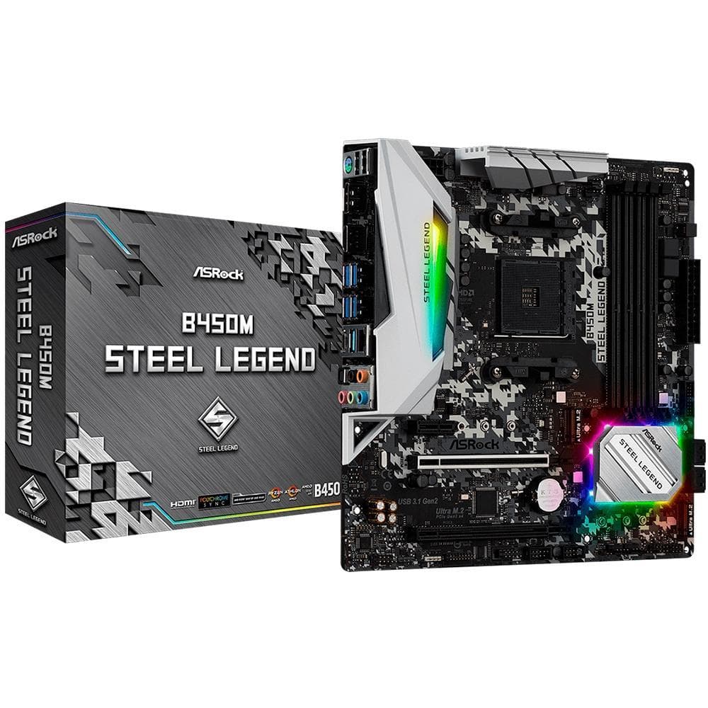 PLACA MÃE ASROCK B450 M STEEL LEGEND, SOCKET AM4, DDR4, ATX