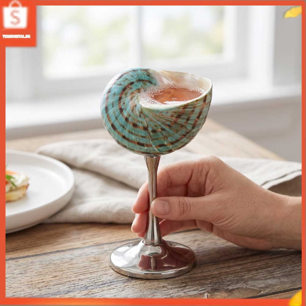 Copo de vinho com concha, exclusivo, elegante, concha, coquetel, aparelho para bebidas, aniversário, casamento, festa,