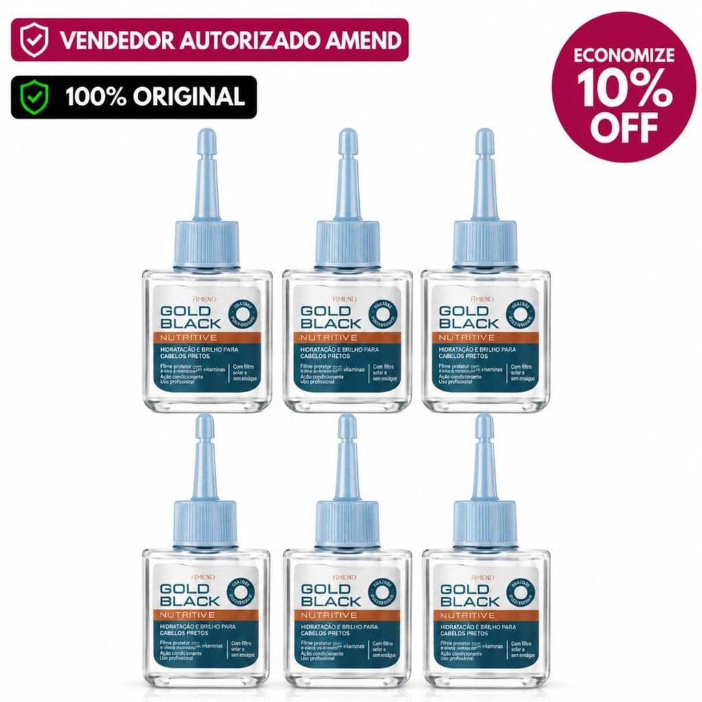 Kit Com 6 Reparador Amend Gold Black Nutritivo 30ML Brilho E Maciez