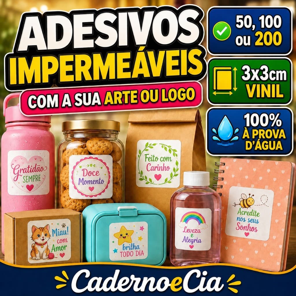 Adesivos Impermeáveis 3x3cm Personalizados | 50 100 ou 200 un | Sua Arte