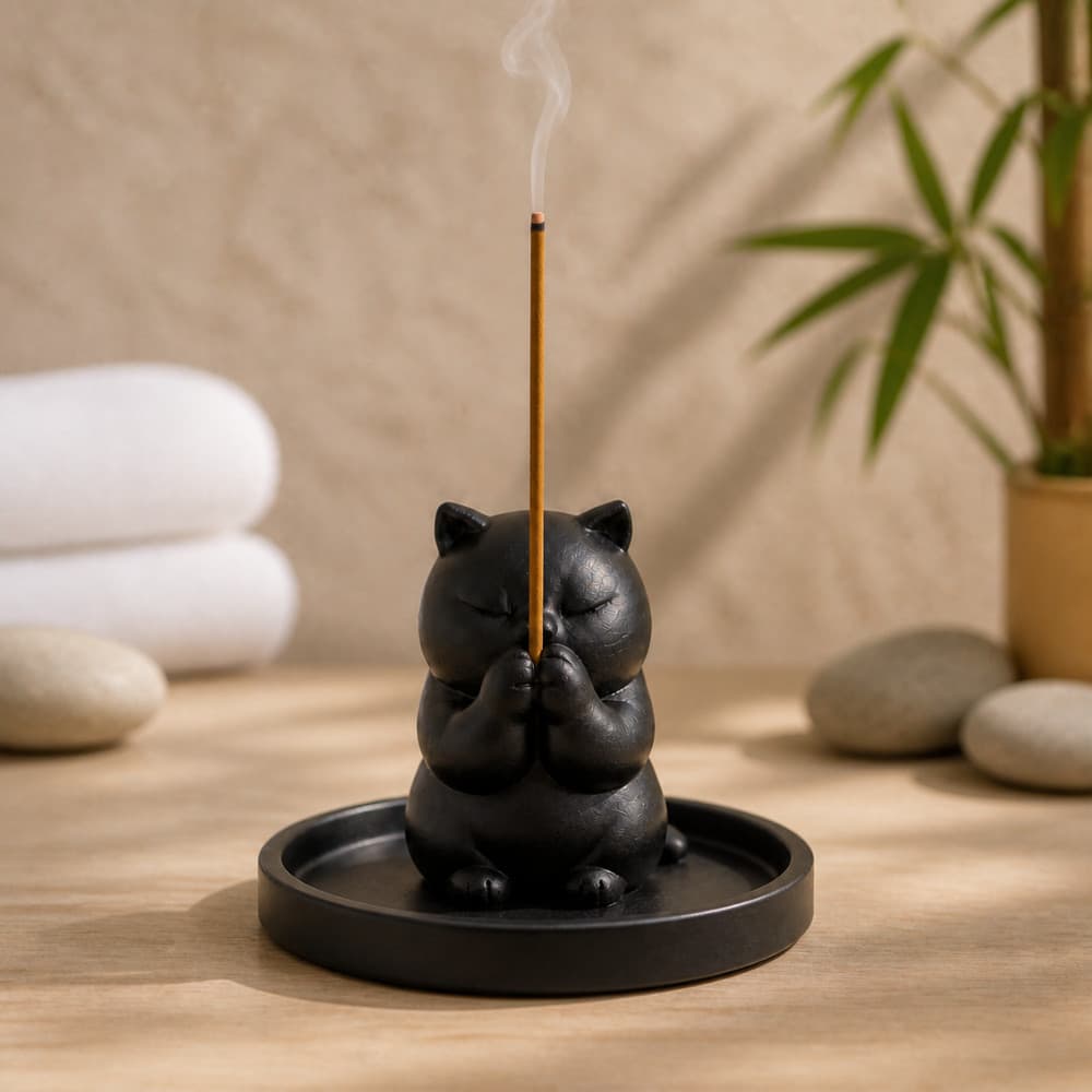 Porta Incenso Gatinho Suporte Decorativo para Incenso Aromático Decoração Zen