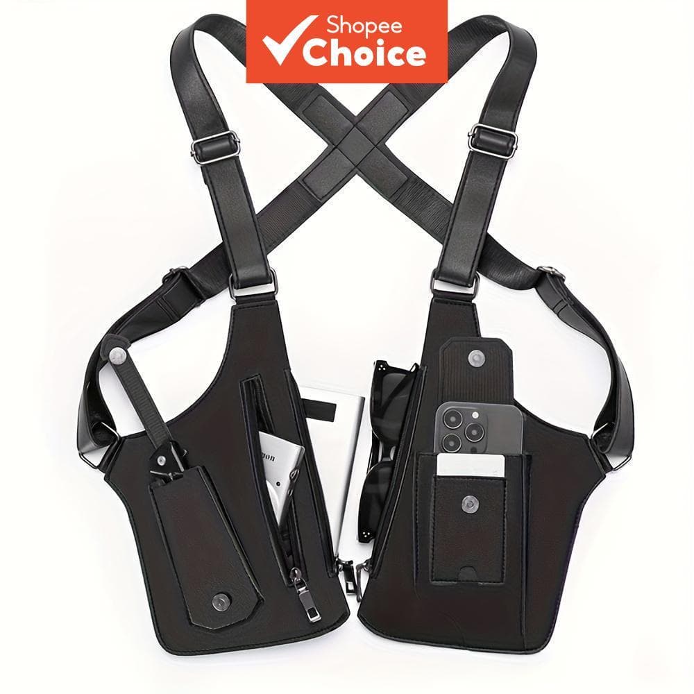 Bolsa masculina retrô de suspensório para axila, mochila multifuncional para uso externo, bolsa de celular para