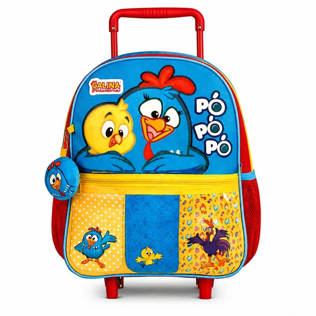 Mochila Escolar Infantil de Rodinhas Galinha Pintadinha