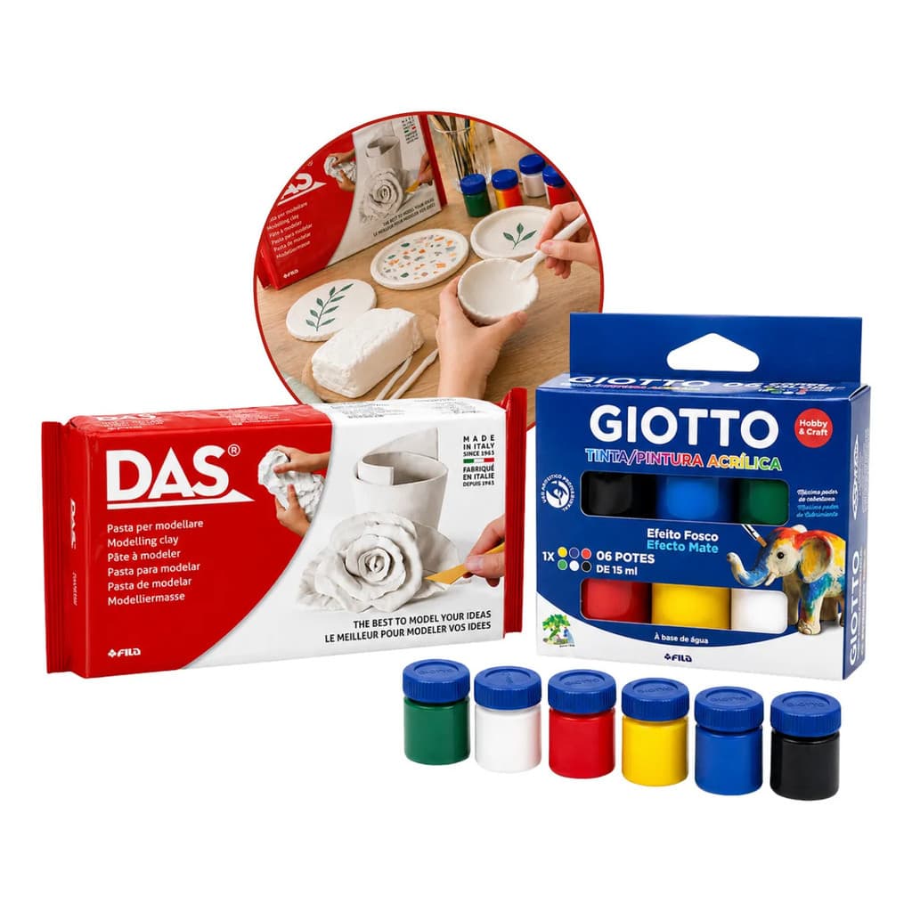 Massa De Modelar Cerâmica Fria Das + Kit Tinta Acrílica 6un