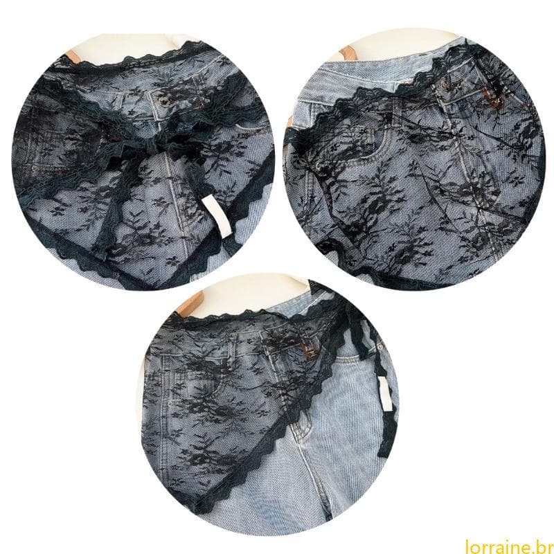 lORI Sheer Flower Lace Avental Saia Triângulo Hip Cobrindo Sarong Cachecol Capa