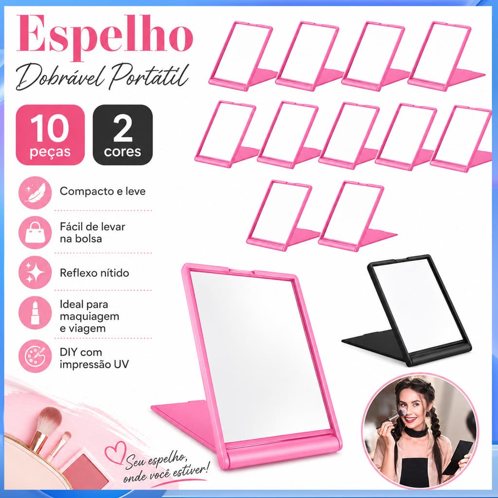 Suporte dobrável portátil espelho de maquiagem HD espelho de viagem maquiagem pequeno espelho
