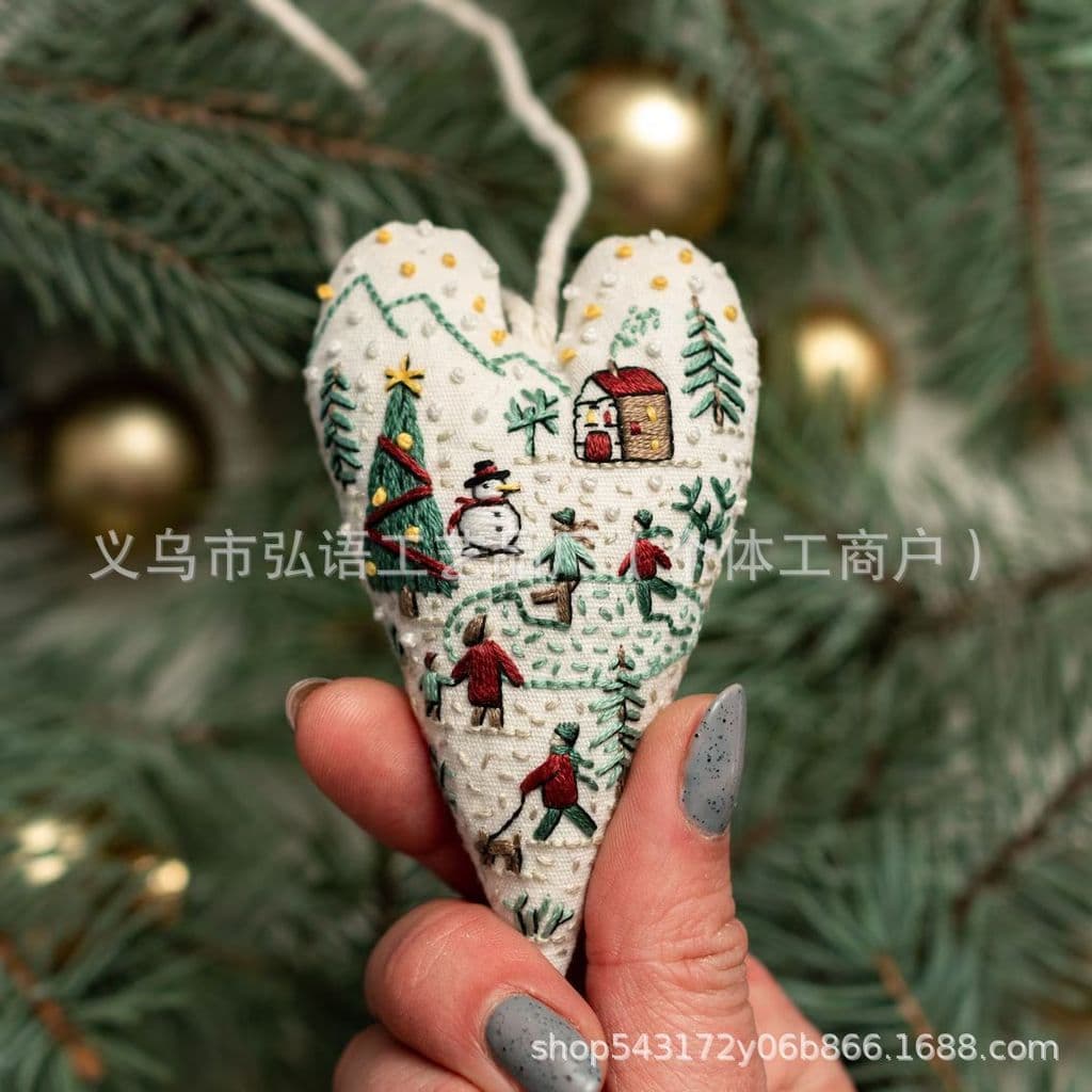 Kit de Bordado de Natal em Forma de Coração DIY - Beijo de Visco