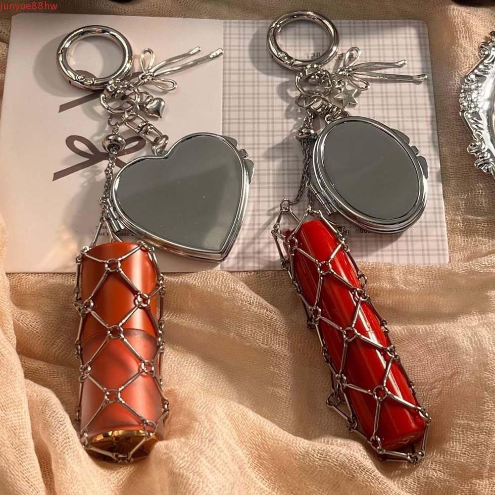 Chaveiro com estojo de batom líquido JUNYUE, mini bolsa portátil de malha metálica, tampa com laço JL5N
