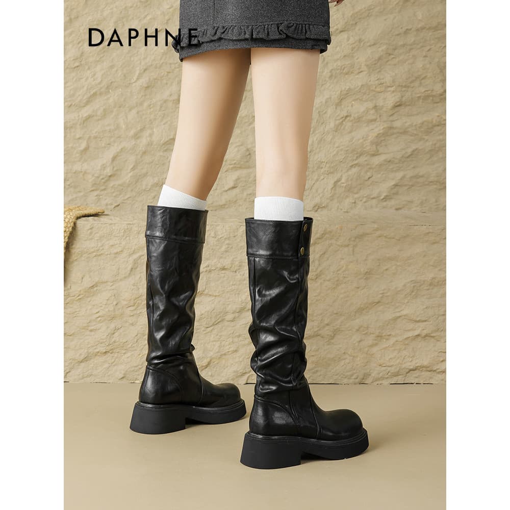 Daphne botas pretas femininas modificadas formato de perna 2026 novo estilo botas de perna grossa sola grossa botas de c