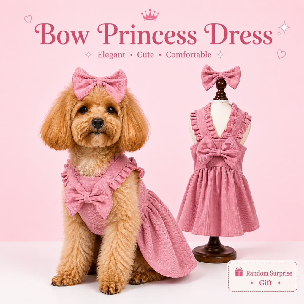 Vestido De Princesa Para Animais De Estimação Com Laço De Cabelo Combinando , Lindo Babados Cães E Gatos Pequenos , Roup