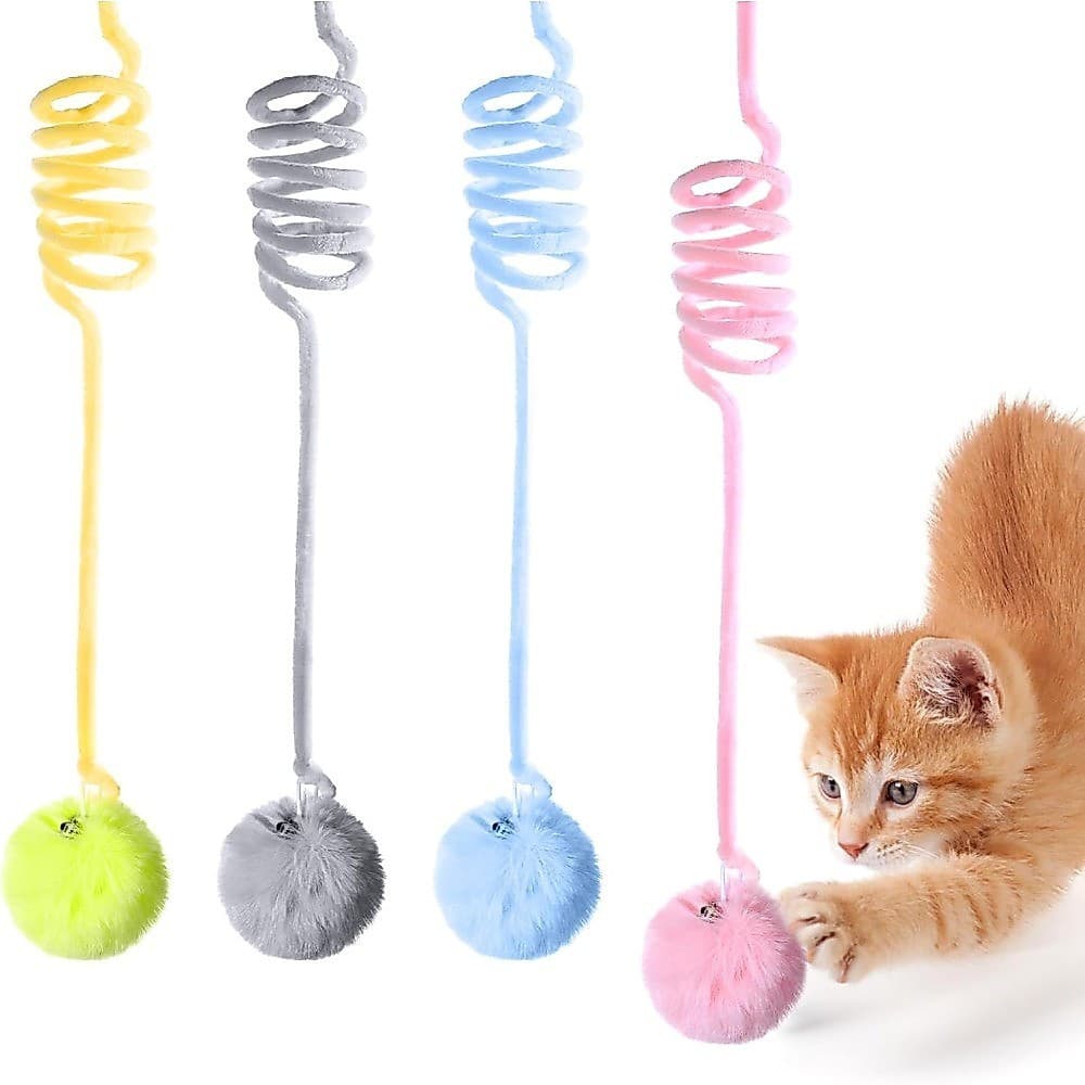 Brinquedo para gatos com mola, sino pendurado, bola de pelúcia, ventosa retrátil, corda elástica, brinquedo interativo p