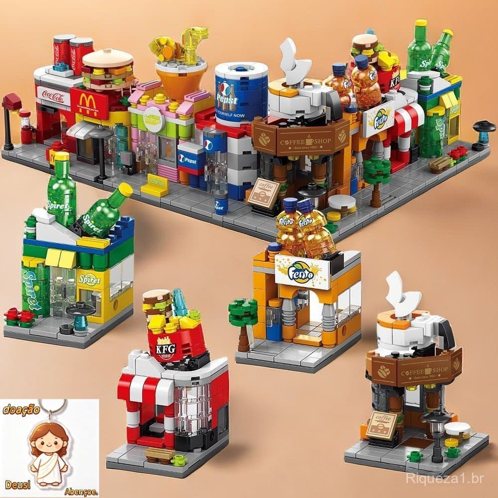 Mini cenário urbano compatível com modelos de construção Lego City, quebra-cabeças para crianças, brinquedos de montar.