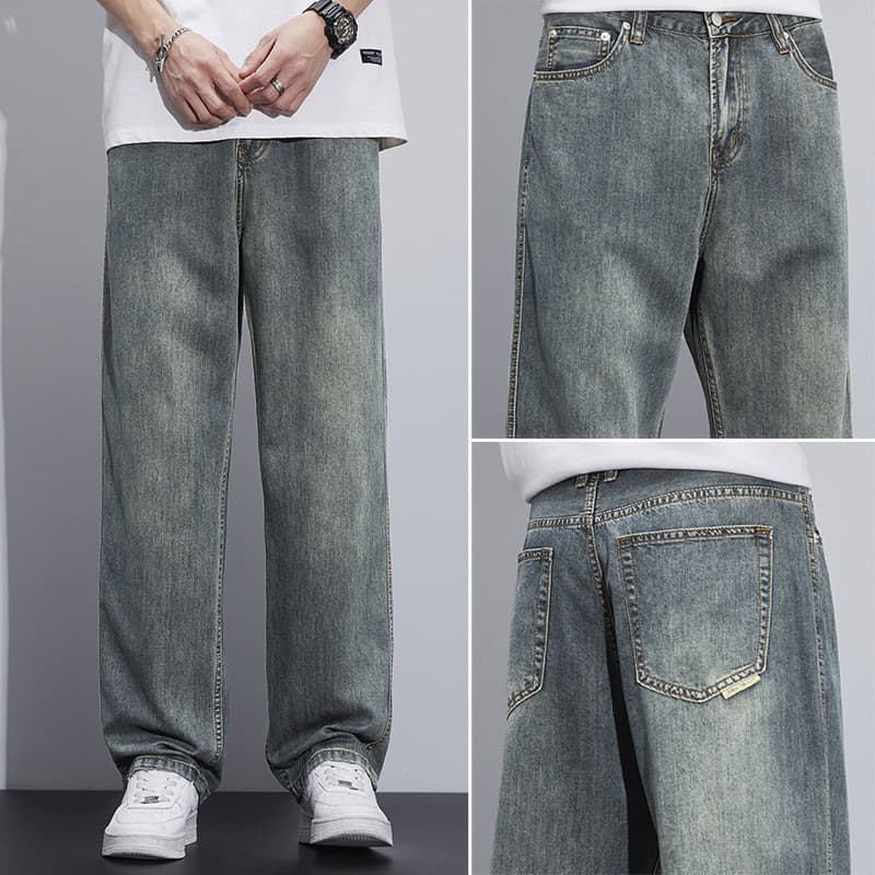 Retro calças de brim retas dos homens primavera verão americano Hong Kong estilo solto rua Wear em linha reta All-Match