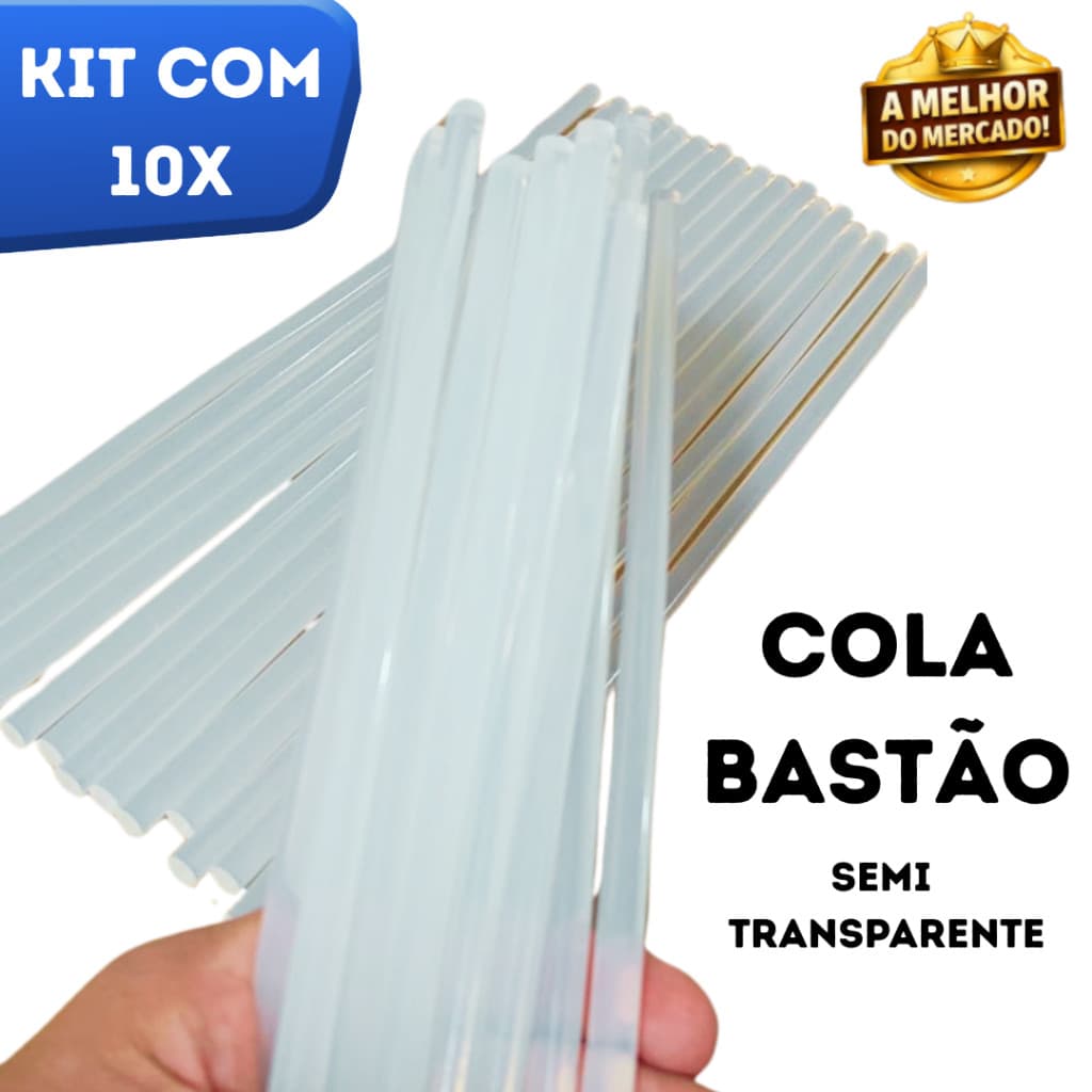 Bastão Cola Quente Semi Transparente Kit 10 unidades de 7 mm e 30 cm de comprimento Artesanato Profissionais Papelaria