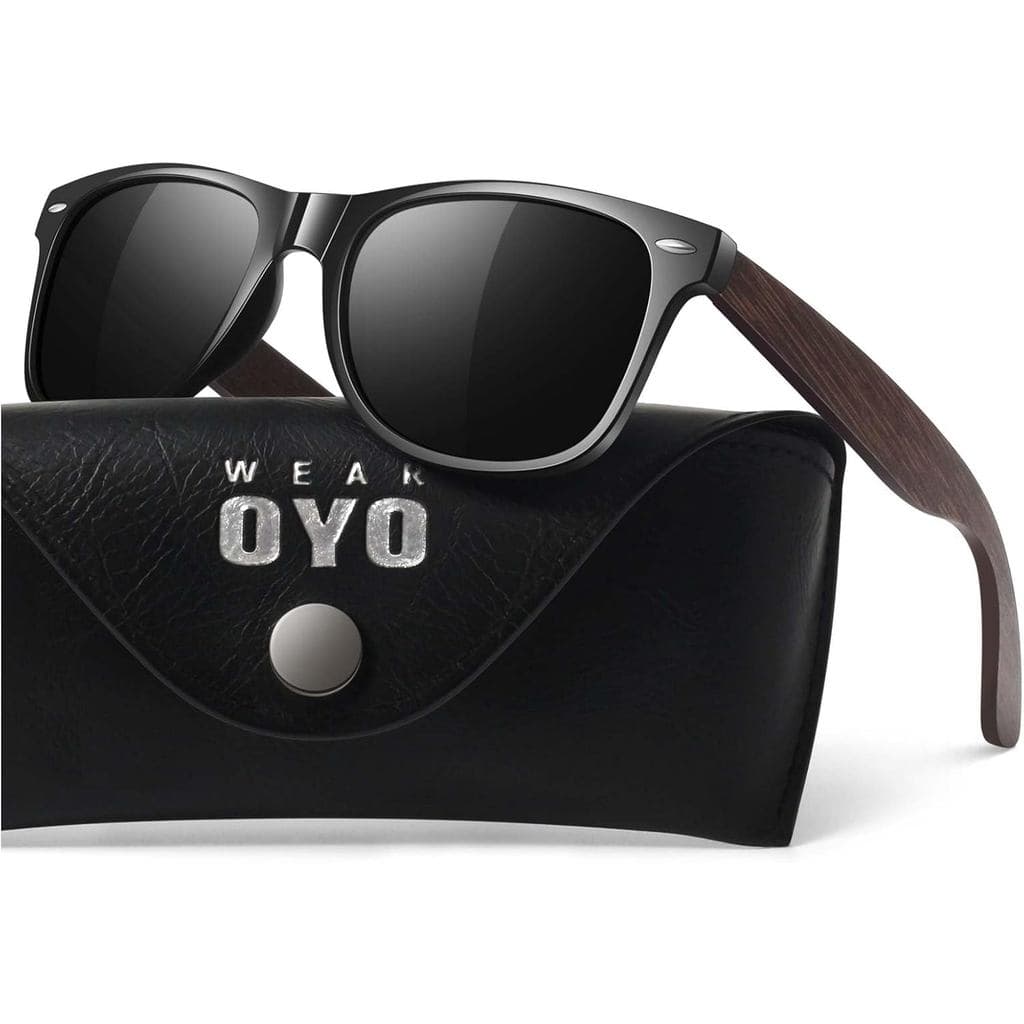 Óculos de Sol Polarizados para Homens e Mulheres com Hastes de Madeira, Lentes Escuras Retrô para Condução e Pesca com P