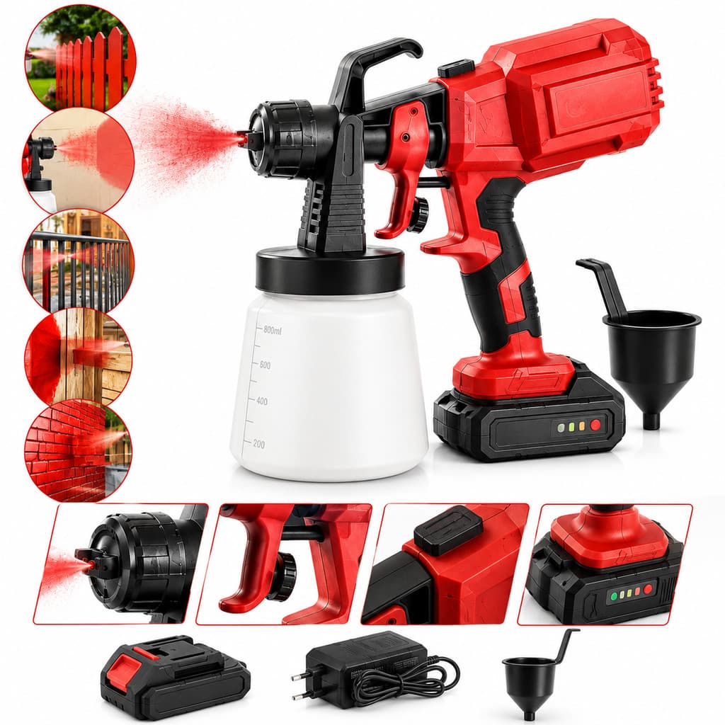 Pistola de Pintura Pulverizador de Tinta com Bateria 21V 800ML -  Spray Portátil Elétrico