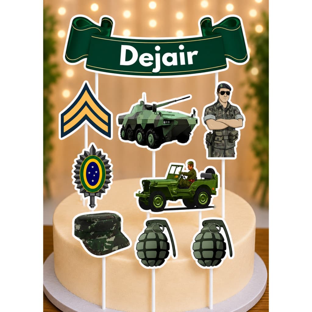 Topo de Bolo Topper Personalizado com Nome e Idade - Profissão Soldado Exército ENVIO RÁPIDO