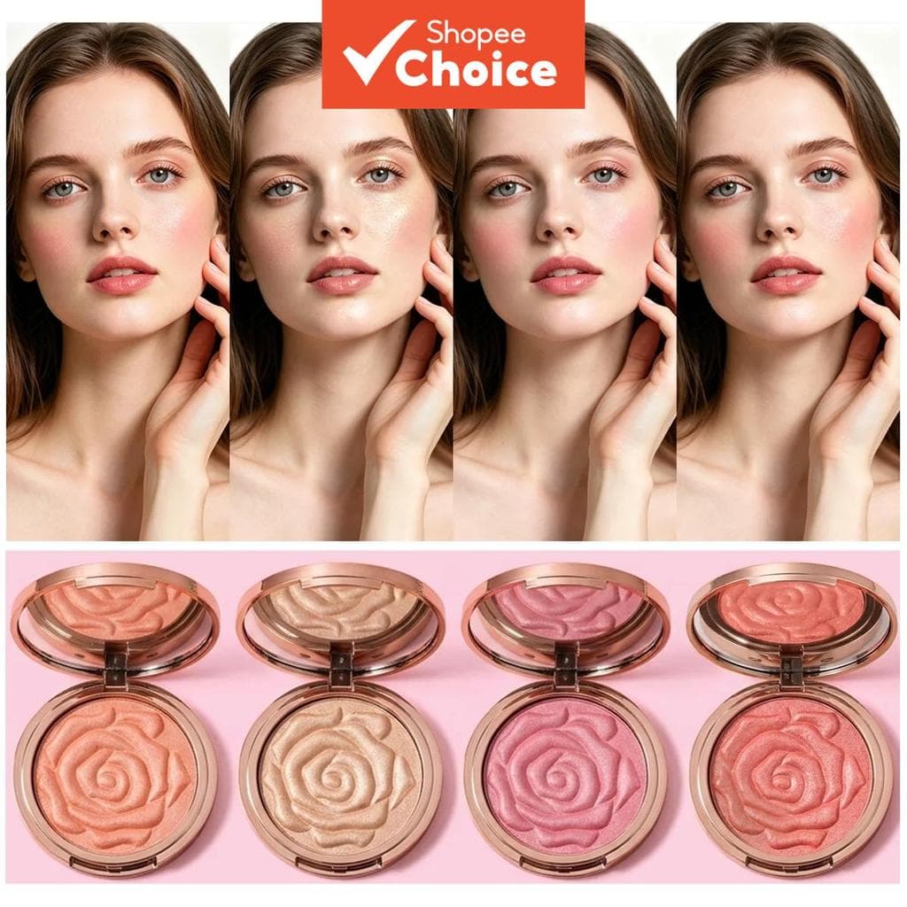MAFFICK Rose Relief Blush em pó compacto de 4 cores, pó fino e brilhante