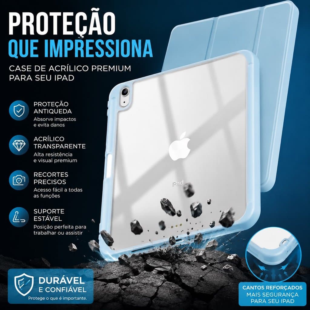 Capa Case Para Acrílico Magnética Com Suporte Caneta iPad 10th/iPad 11th Geração 10.9pol (2022,2025)A2757 A2777 A3354