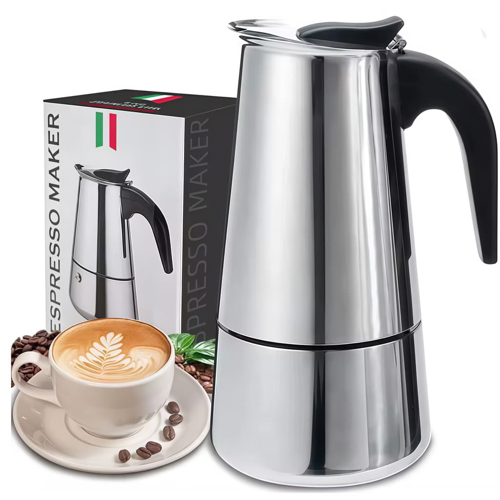 Cafeteira Italiana Inox Moka Expresso Aço Inoxidável Premium (100ml a 600ml) P.QIU