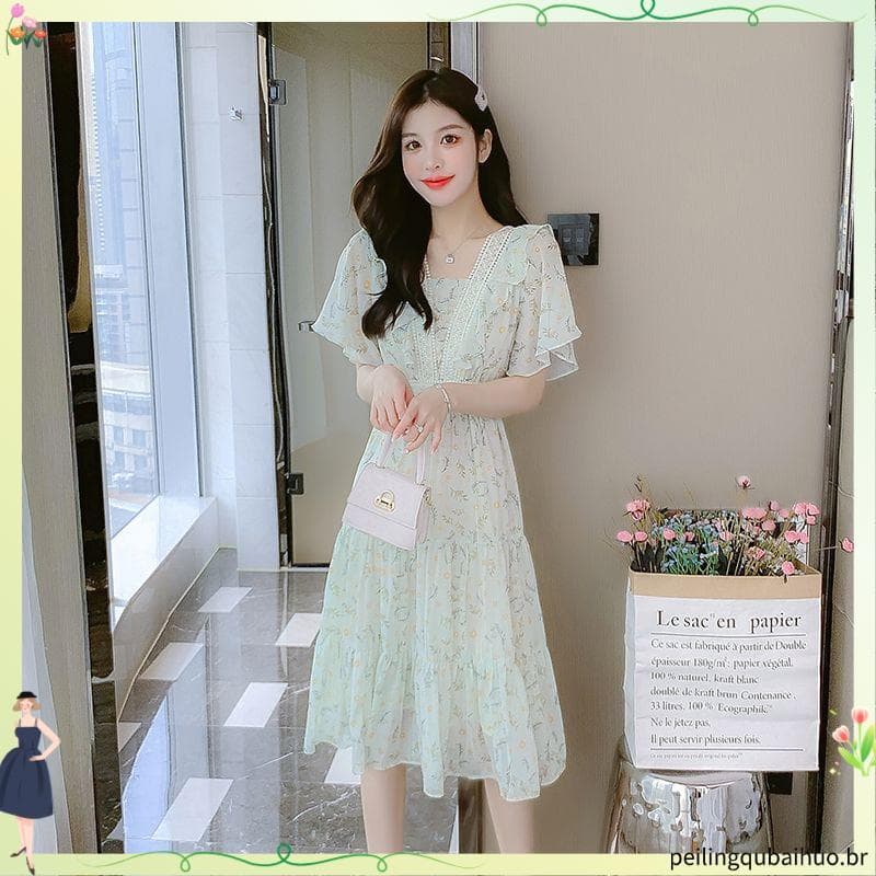 Francês Floral Chiffon vestido feminino 2026 verão novo estilo mais magro olhar temperamento saia de fadas pequeno homem