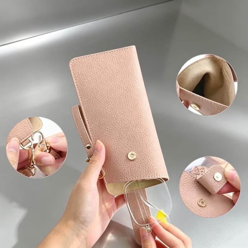 Moda Macio Couro Do Plutônio Óculos Casos Saco Ao Ar Livre De Sol De Armazenamento Bolsa Com Cordão Portátil Pendurado C