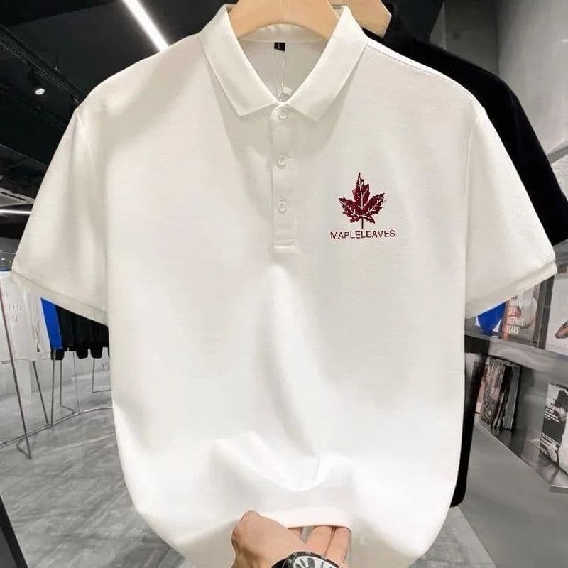 Moletom de verão masculino Maple Leaf Print solto manga curta correndo Fitness Commuter Casual topo feminino