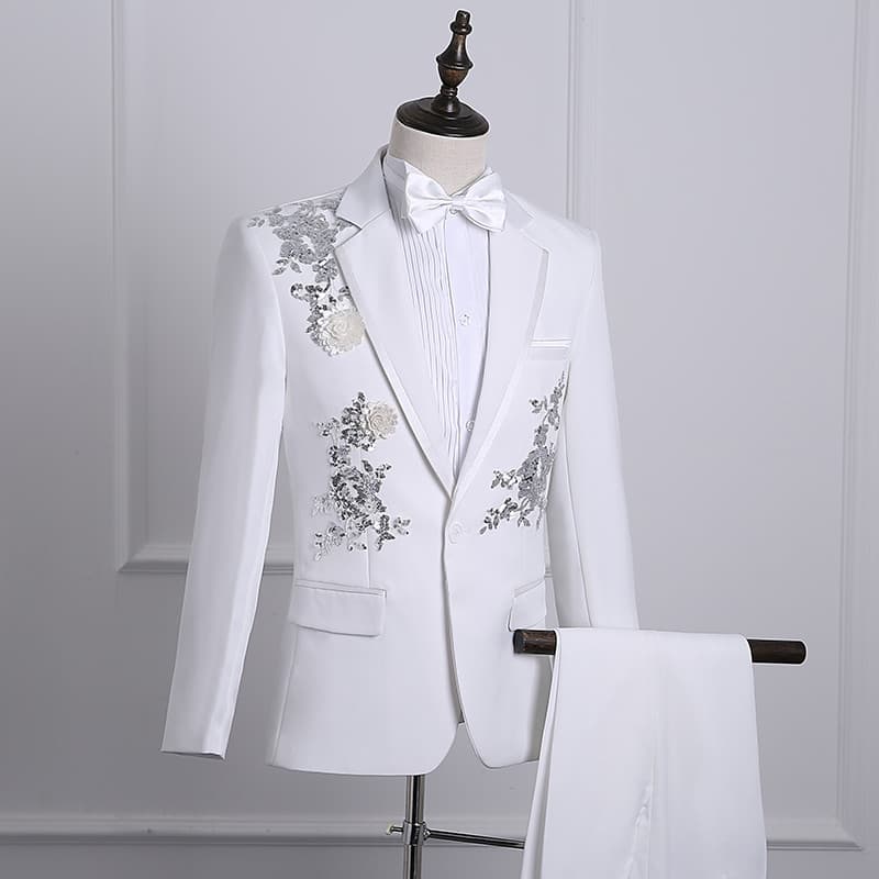 Cantor branco arte exame vestido palco desempenho traje masculino terno anfitrião terno coro traje