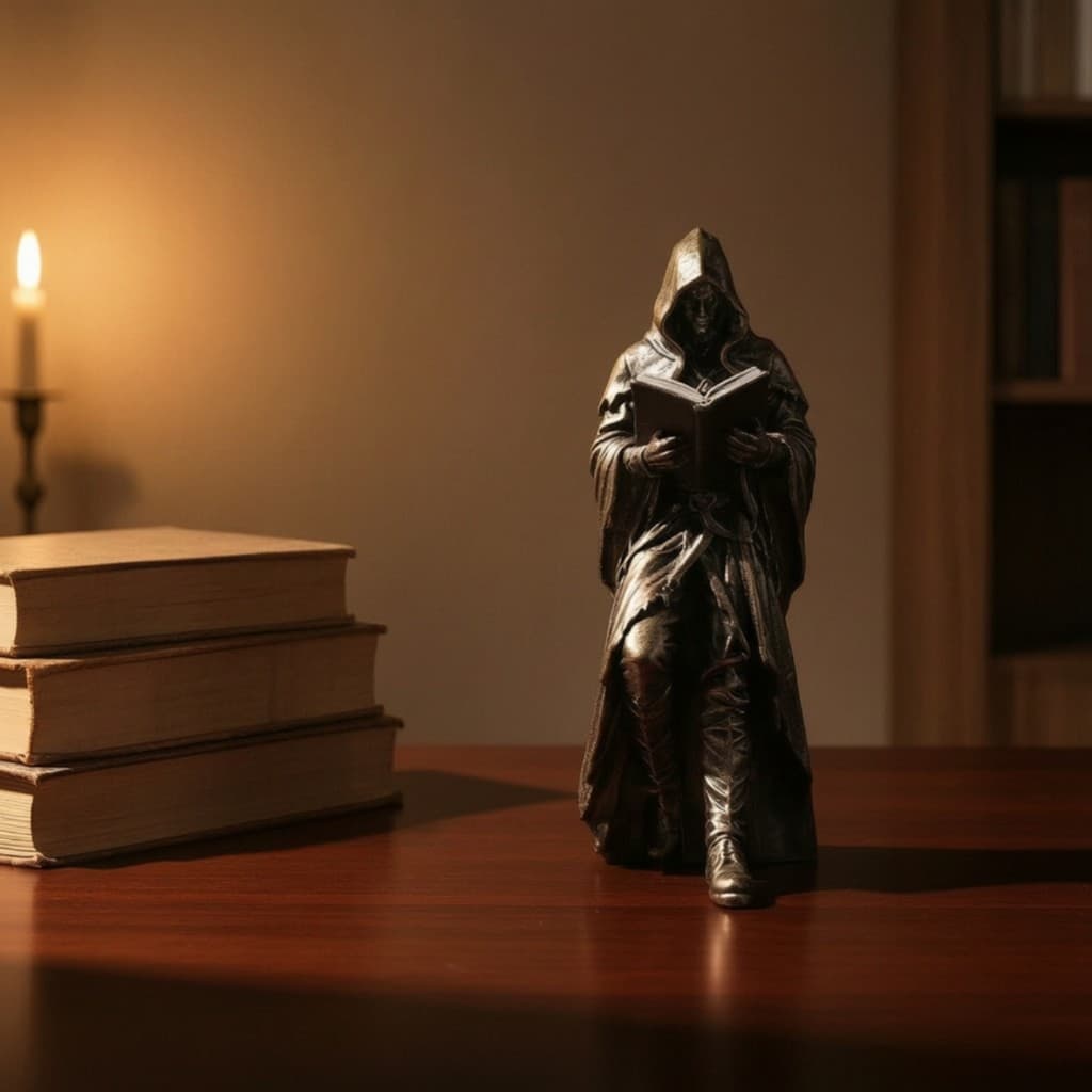 Estátua Do Reaper Com Livro Escuro Academia Estatueta Gótica Estatuetas De Leitura De Bronze Capuz Para Goths , Estante
