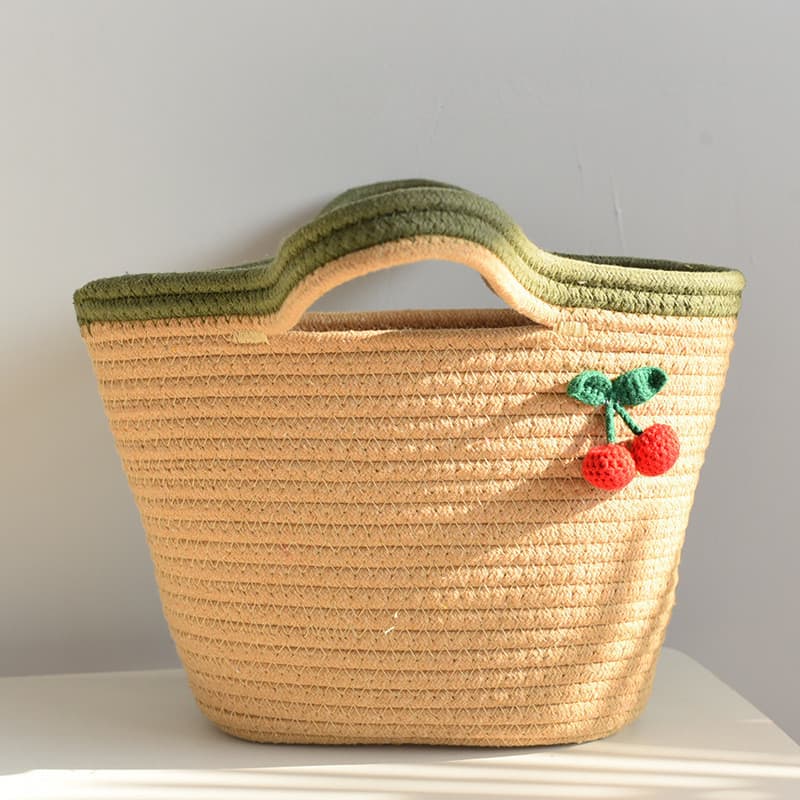 Mori Series Pequena Bolsa Cereja Bolsa Fio de Algodão Tecido Bolsa Seaside Férias Praia Bolsa Sacola