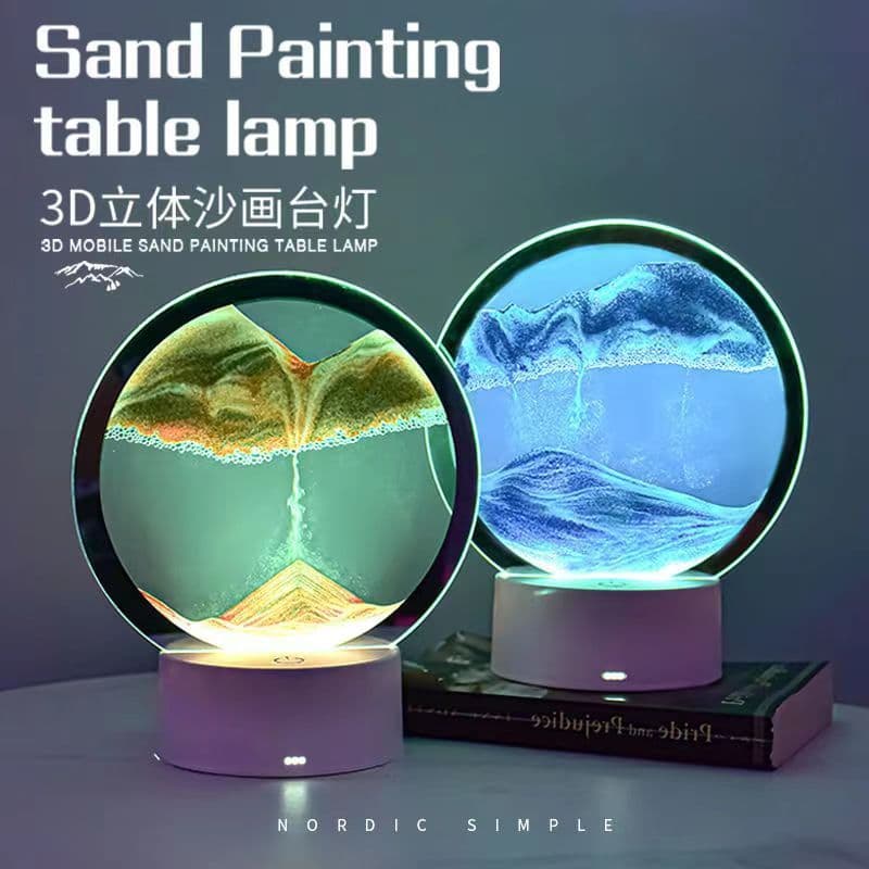 Criativo 3D Glitter pintura luz da noite dinâmica ampulheta decoração presente de aniversário casa Desktop decoração HXF