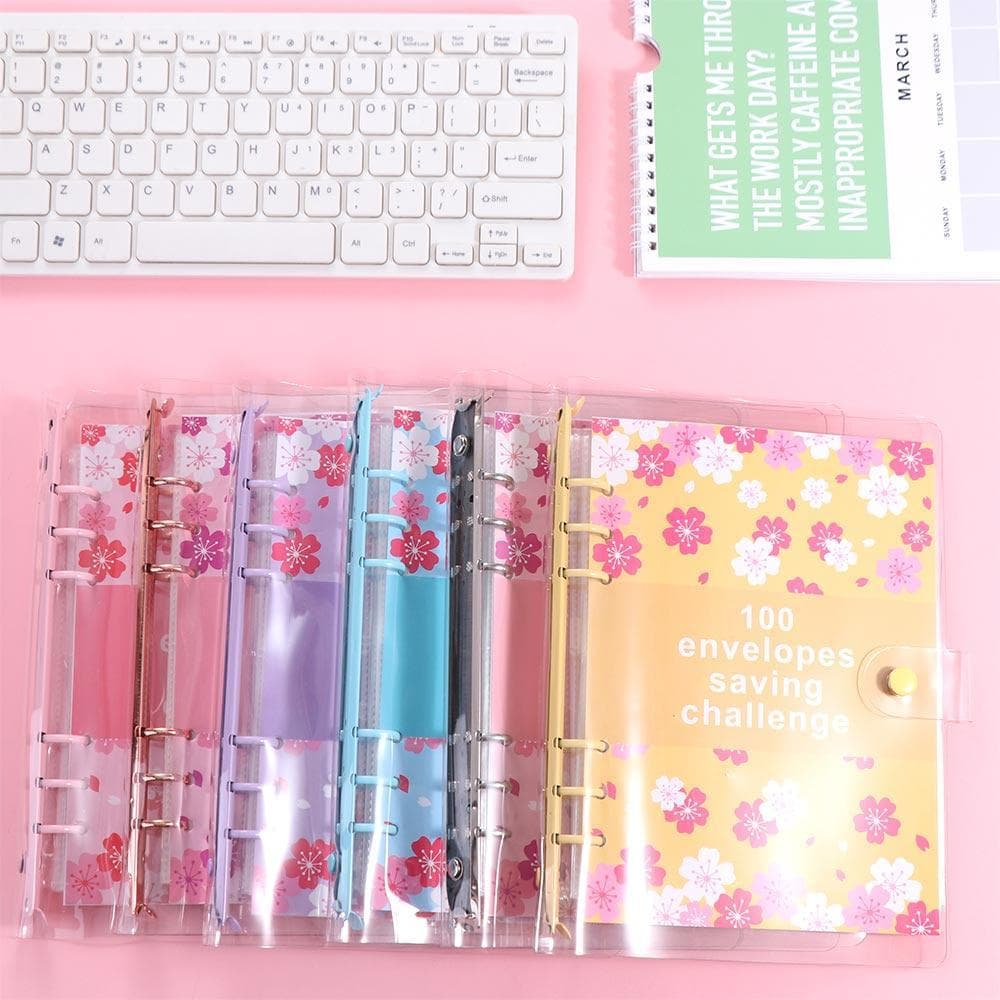 Gestão Financeira 100 Envelope Poupança Desafio Fichário De Folhas Soltas Notebook Flor De Cerejeira PU