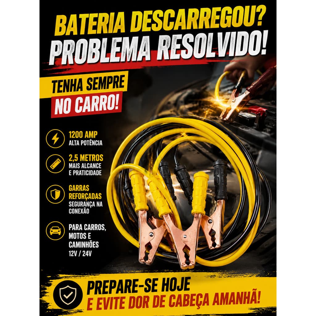 Cabo Chupeta para Bateria Automotiva 2,5M 1200A Universal