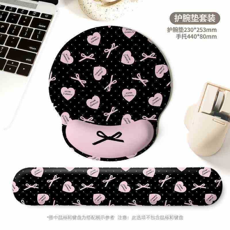 Mouse Pad com Apoio de Pulso Macio Rosa Preto Floral Kit Descanso de Punho Teclado 25x23 44x8cm 3 Estampas Escritório
