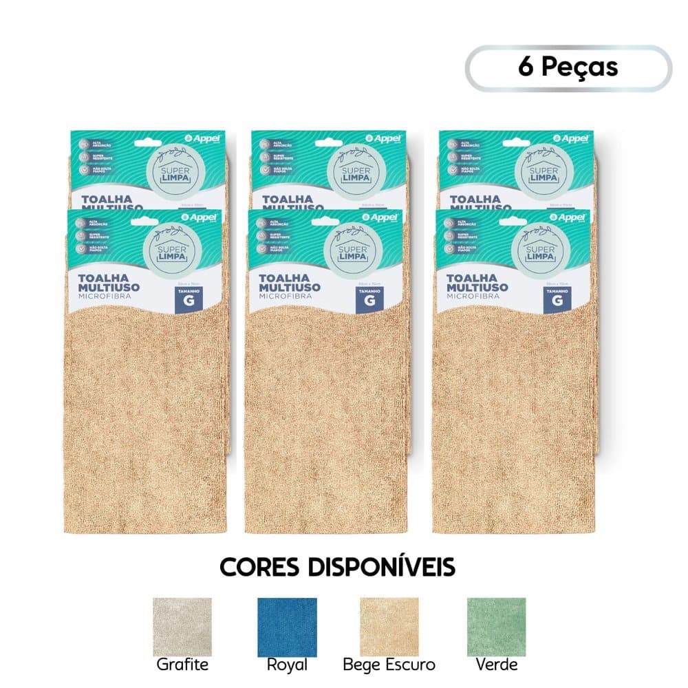 Kit 6 Panos Multiuso Microfibra de Alta Absorção Grande 50cm x 70cm Appel Home