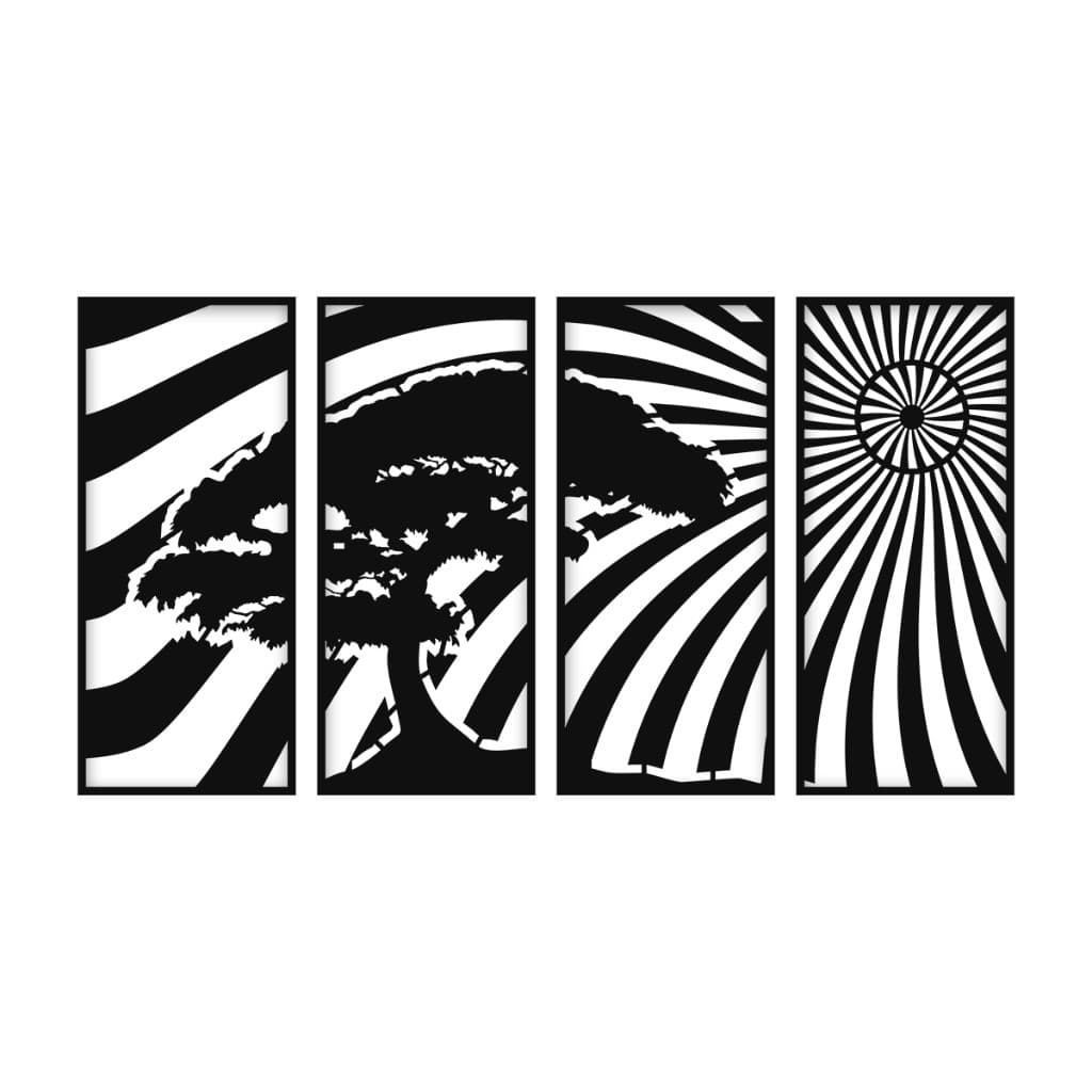 Kit 4 Quadros Vazados Árvore Abstrata MDF 3mm Preto Moderno