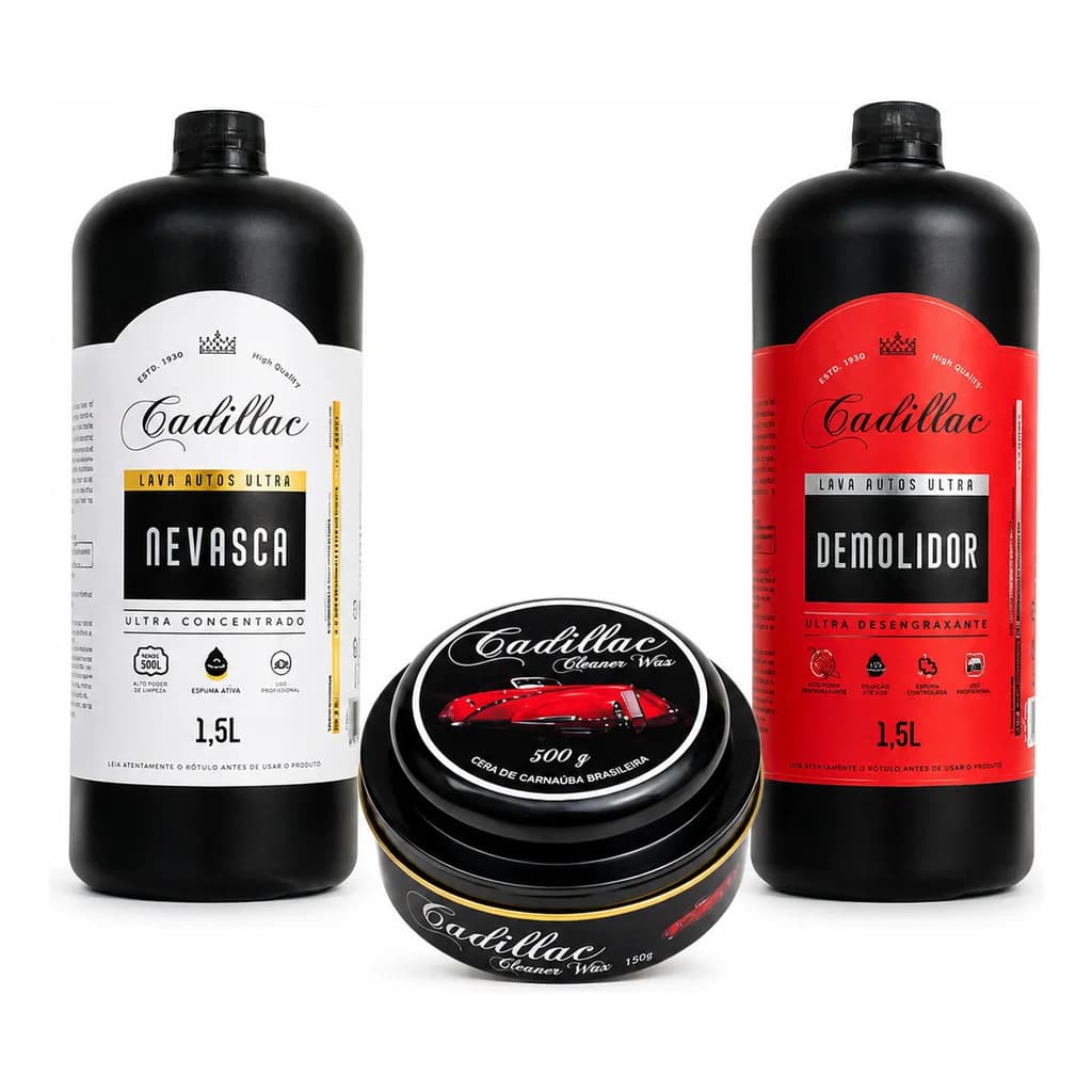 Kit Cadillac Nevasca + Demolidor 1,5 + Cera Cleaner Wax 300g Limpeza Proteçaõ Tratamento