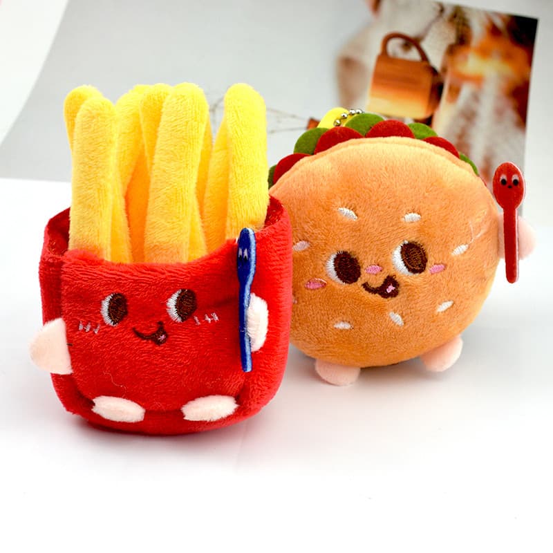 Criativo Gourmet chaveiro de pelúcia bonito torrada hambúrguer batatas fritas boneca estudante cura casal mochila pingen