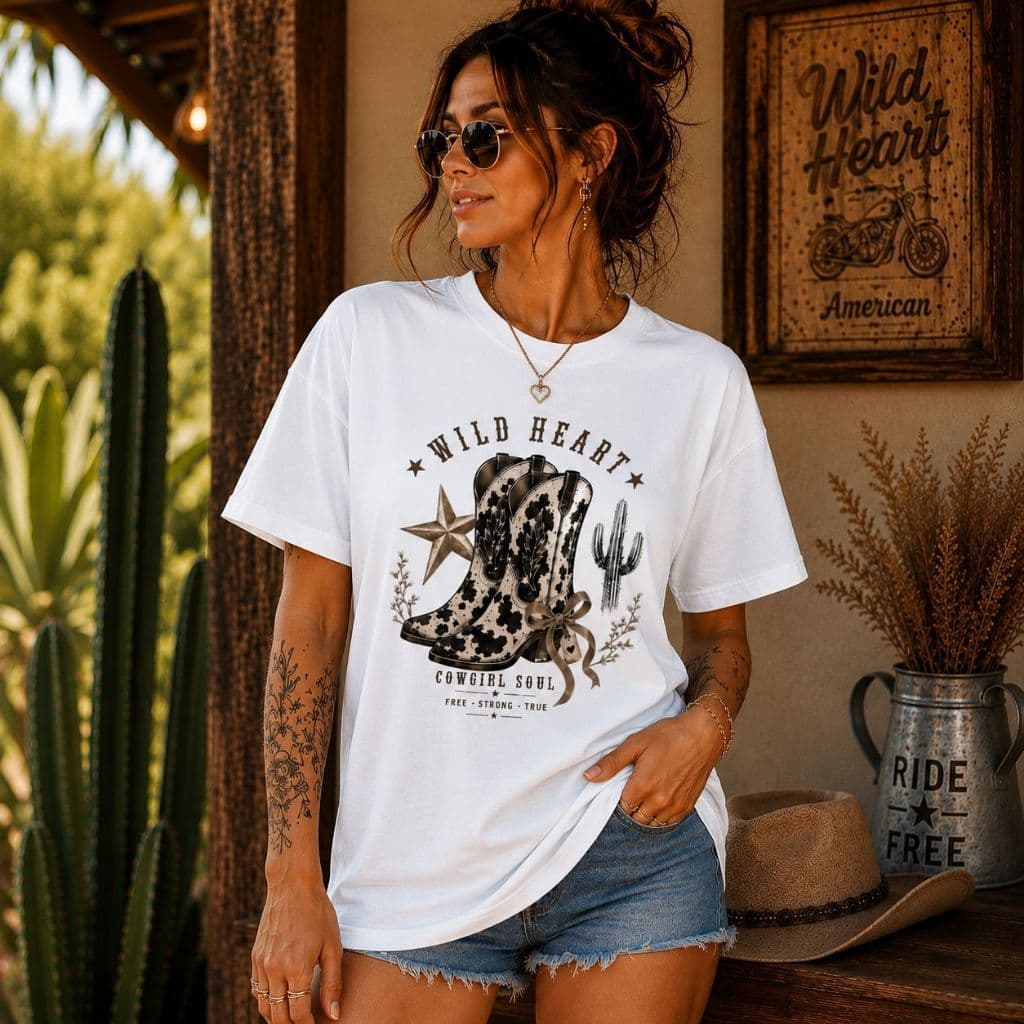 Camiseta Feminina Country Wild Heart Camisa Cowgirl Estilo Western Roupa Feminina