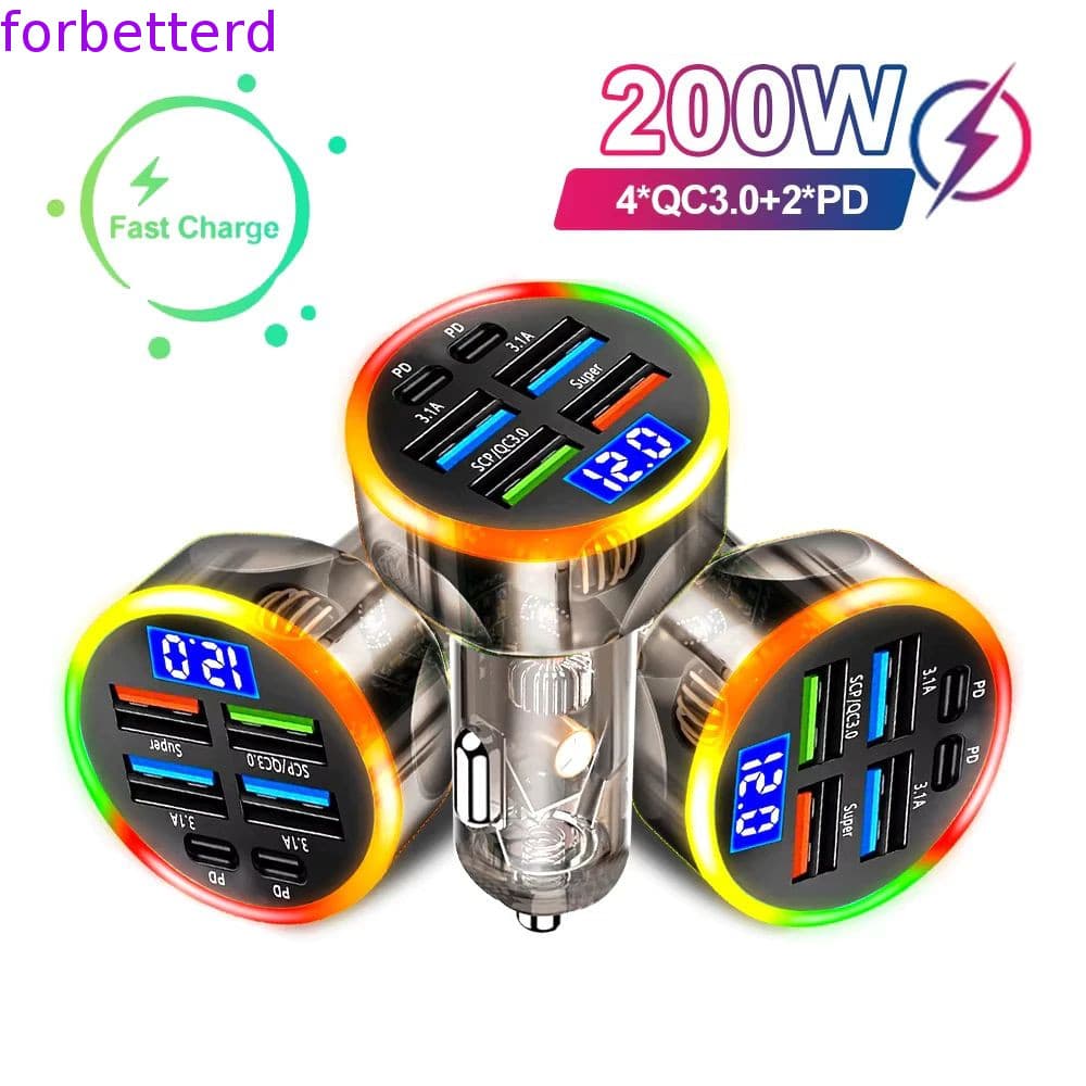 Carregadores De Carro De 6 Portas , Carregador Universal Para Celular Com Saída USB Dupla , Adaptador De Tipo C