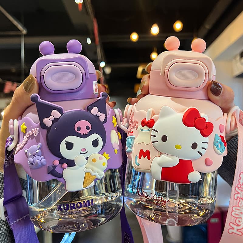 Sanrio paraíso espaço copo Kuromi crianças copo de água verão feminino estudante tritan garrafa de água sucção 71CP