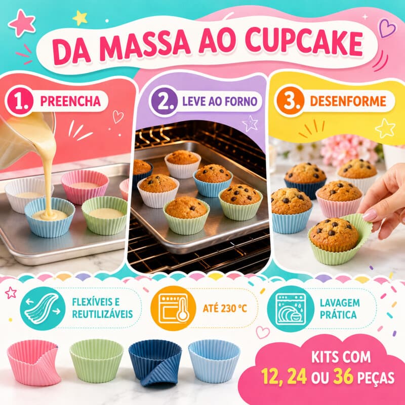Mini Formas de Silicone Multiuso para Bolos, Doces, Cupcakes e Muffins — 12/24/36 Unidades