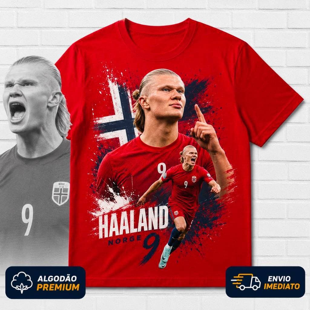Camiseta Haaland Noruega Futebol Masculina Algodão Premium Estampada Unissex