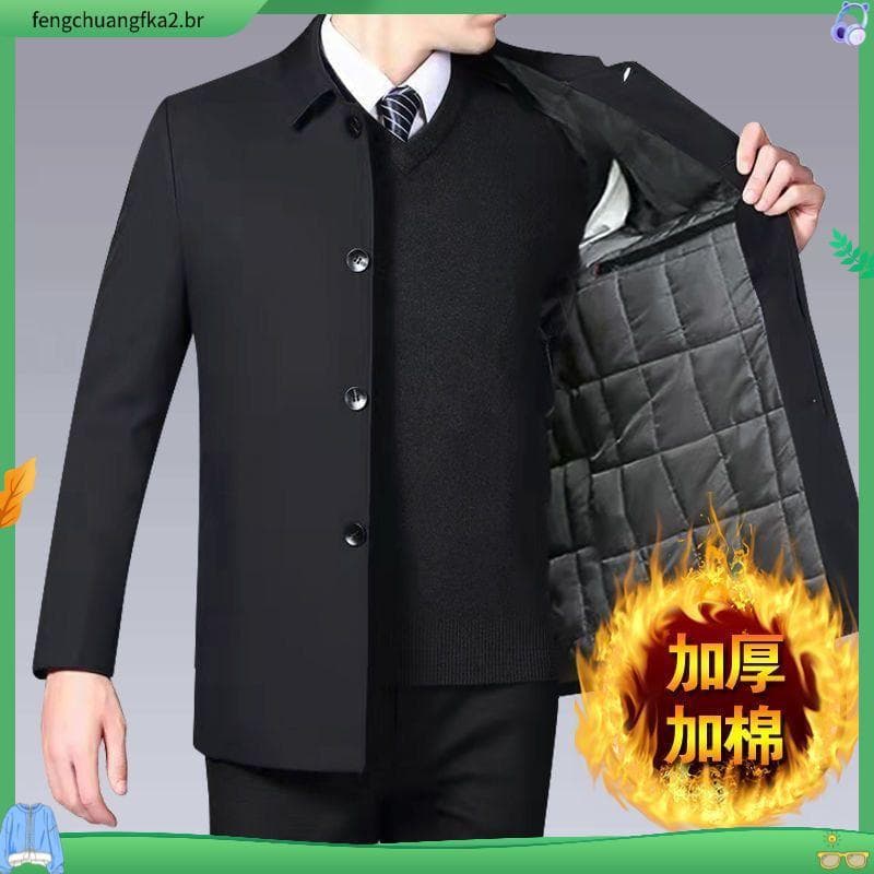 Jaqueta acolchoada masculina outono inverno jaqueta masculina de meia-idade jaqueta para idosos pai usar de negó