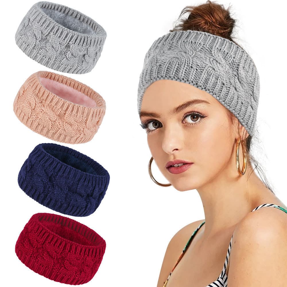 Faixa de Cabeça Forrada de Fleece de Inverno, Faixa Larga de Malha para Mulheres, Faixa de Cabeça Esportiva Quente, Prot