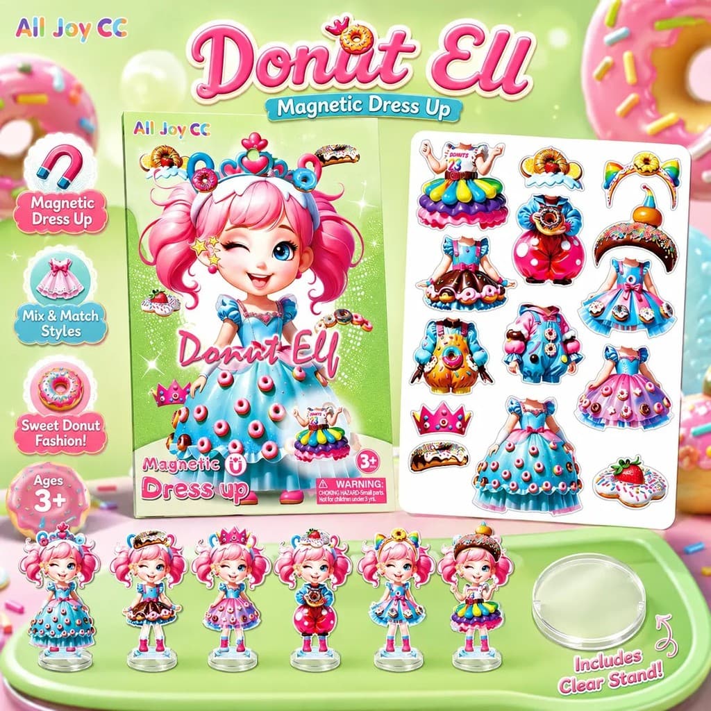 Conjunto De Bonecas De Papel Magnético De Fada Com Tema De Rosquinha Vibrante Roupas , Brinquedo Educacional De Ímã Fort