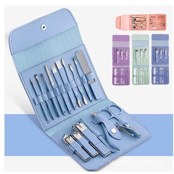 KIT 16 Pçs/Set Professional Aço Inoxidável Cutícula Nippers Cortador De Unha Com Bolsa Dobrável lu-9