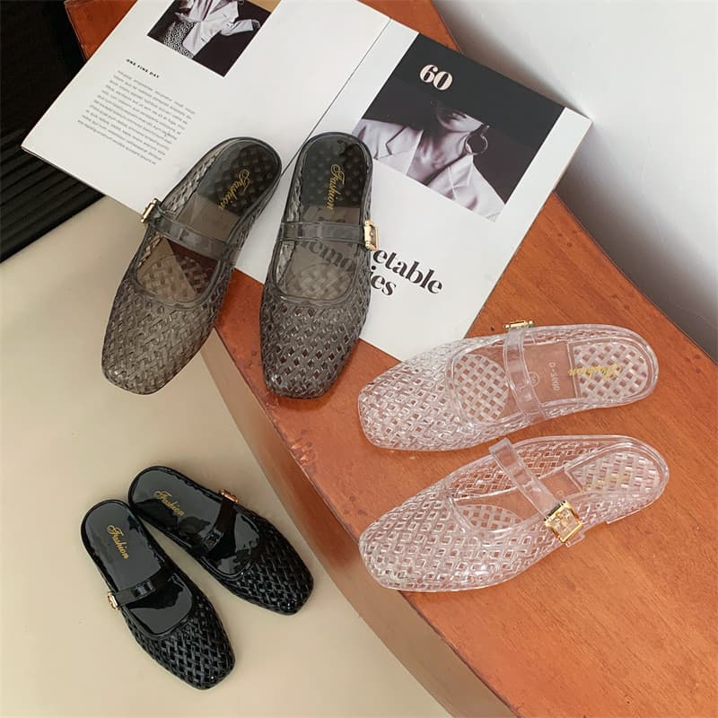 Novos sapatos femininos versáteis, calçado moderno para atividades ao ar livre, sandálias de gelatina com sola plana, fe